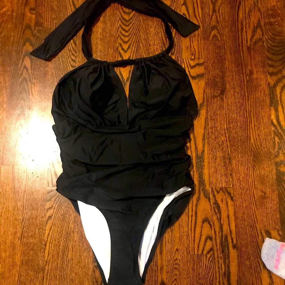 Halter black bathing suit